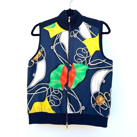Vintage Ralph Lauren Silk Nautical Flag Print Scarf Vest Medium Colorful Preppy - Picture 3 of 8